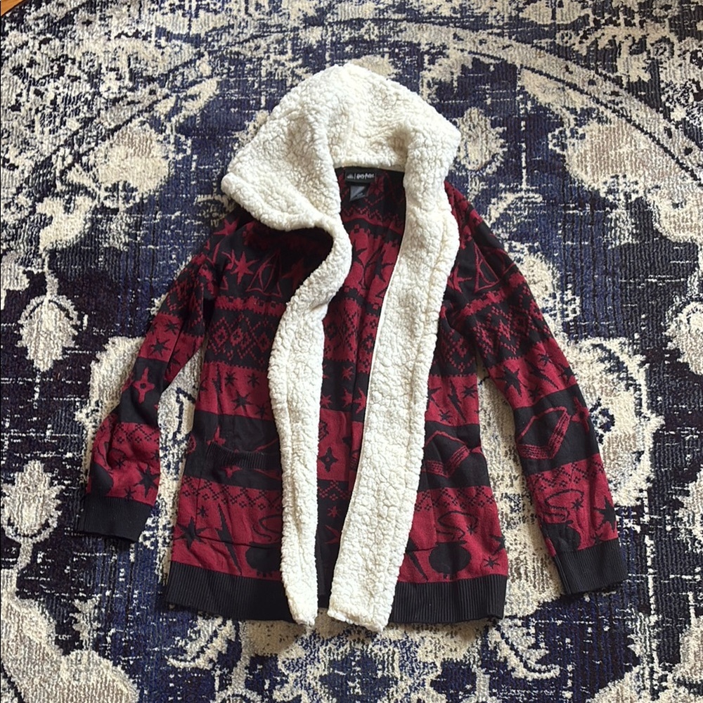 Harry Potter Warner Bros. Red and Black Hooded Cardigan with Cream Lining